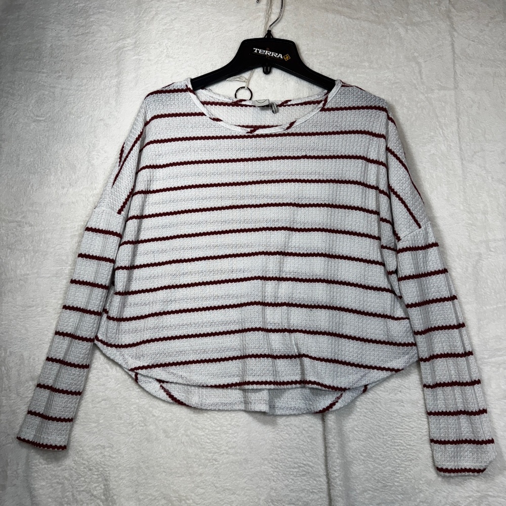 Paper Crane Shirt Womens Size Large Striped White Cropped Oversized Waffle knit